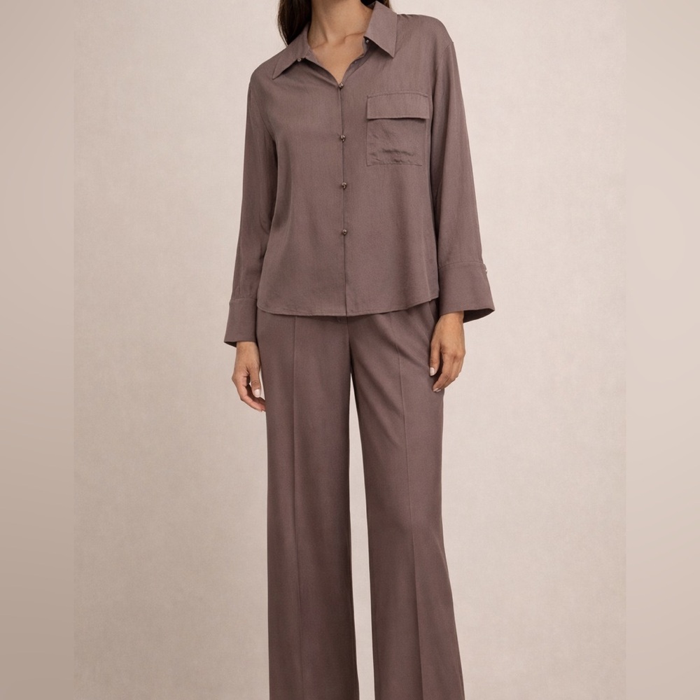 Women’s new original designer brand Brown Button Top and Pants Set